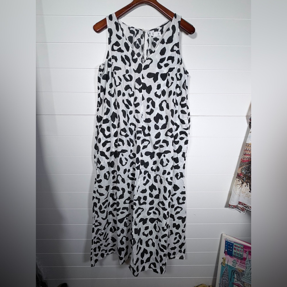 Velvet by Graham & Spencer Black White Cotton Midi Dress with Side Pockets Small